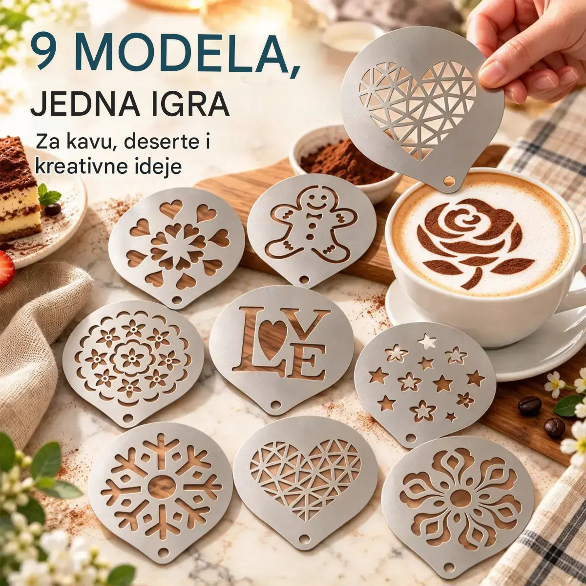 ☕【Povoljan set od 9 komada】Šablona od nehrđajućeg čelika za latte art