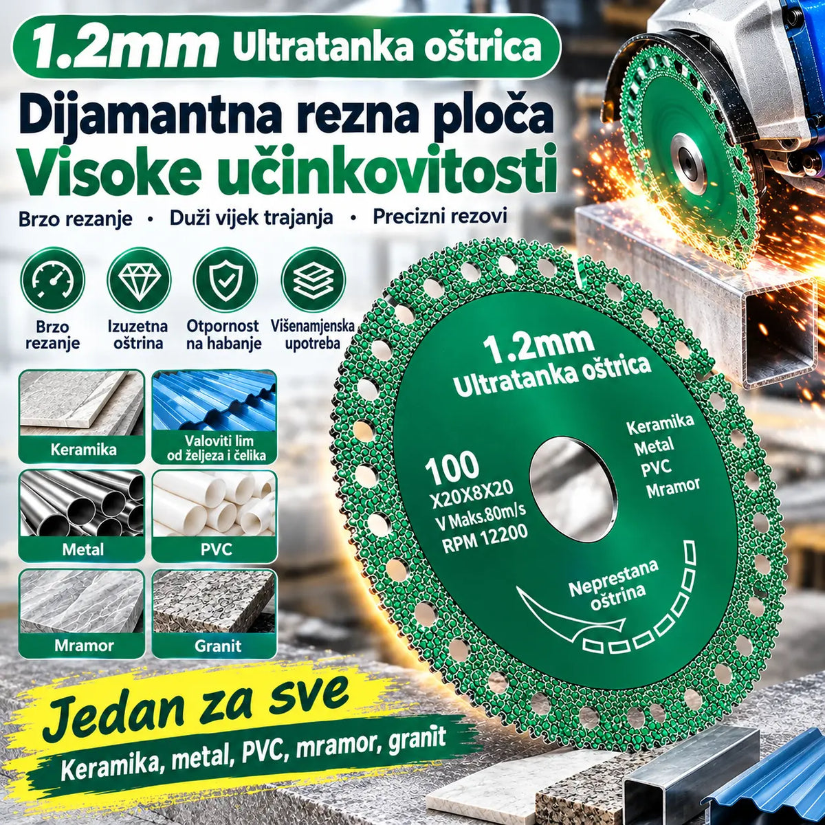 Višenamjenska kompozitna rezna ploča za kutne brusilice – pogodna za pločice, čelične krovne ploče, metal, PVC, sinterirani kamen i mramor
