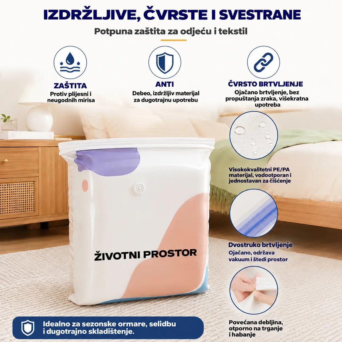 👕📦【5 komada】Kompresijske vrećice za pohranu odjeće, nije potrebno vakuumiranje, ojačani dizajn