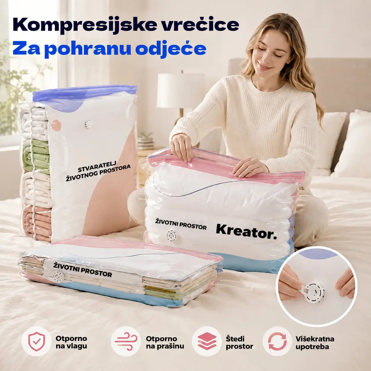 👕📦【5 komada】Kompresijske vrećice za pohranu odjeće, nije potrebno vakuumiranje, ojačani dizajn