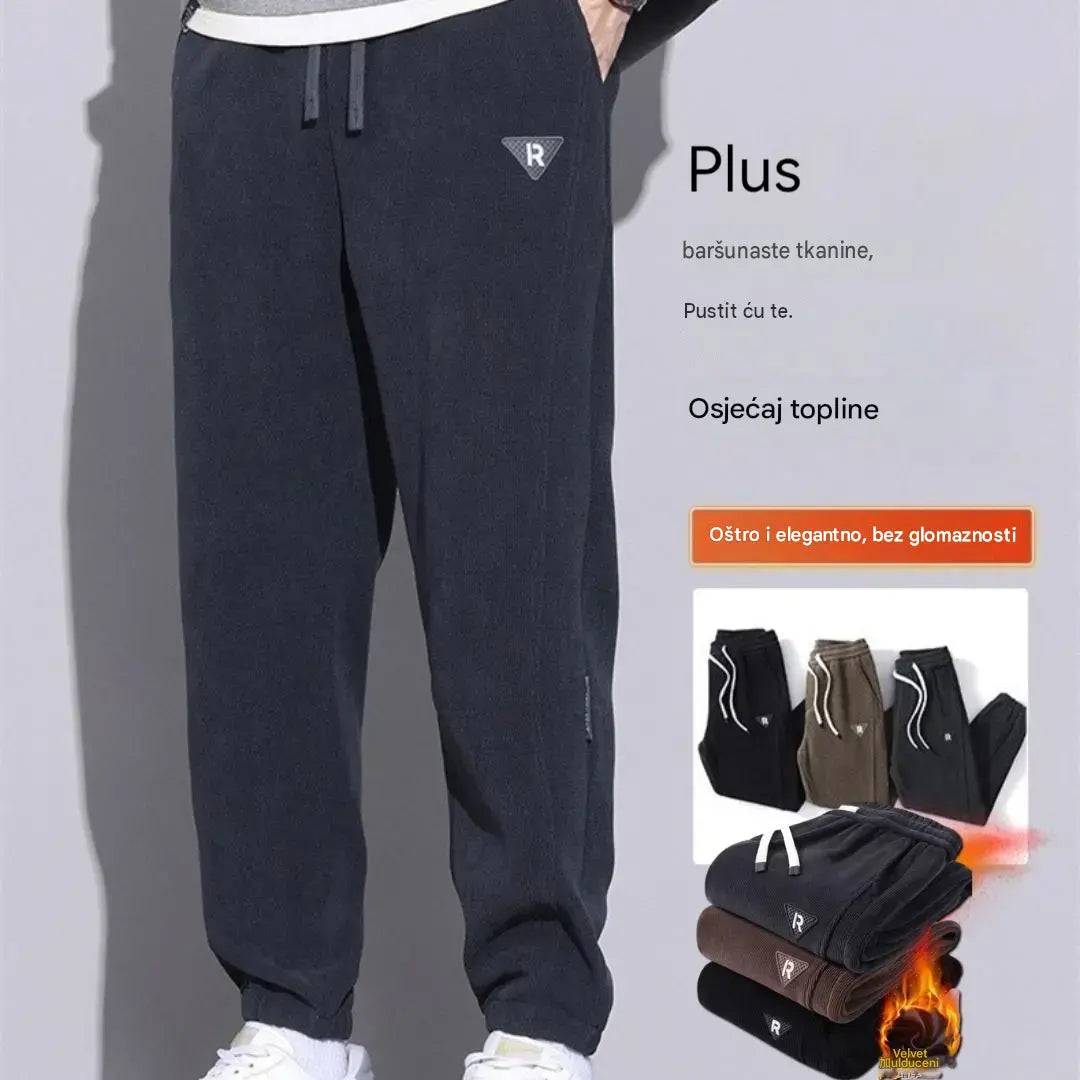 🔥【M-5XL】👖 Nove muške zimske hlače - zadebljani kord s flis podstavom; tople i ležerne muške hlače