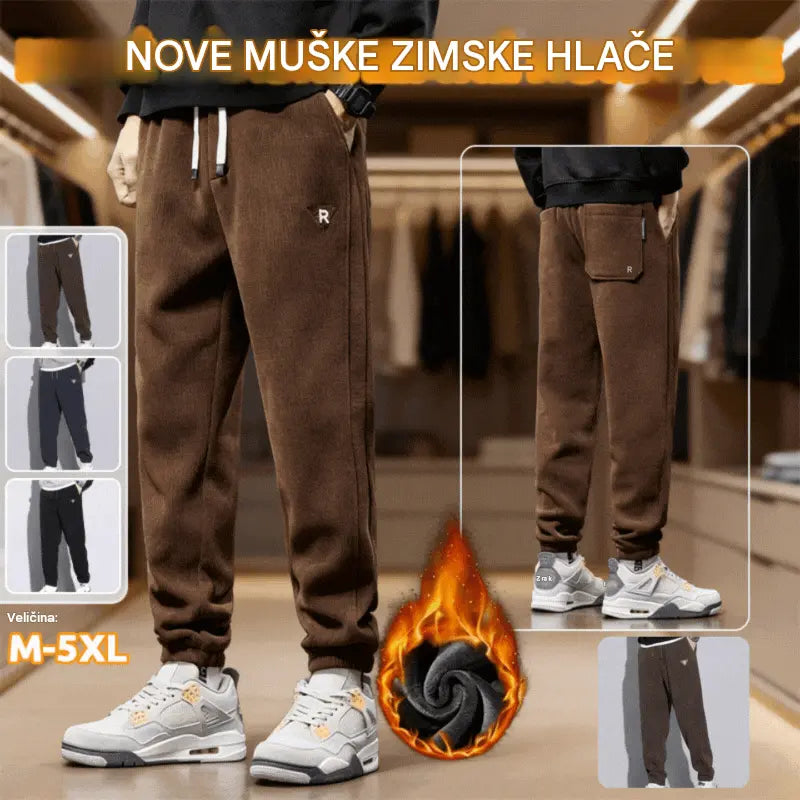 🔥【M-5XL】👖 Nove muške zimske hlače - zadebljani kord s flis podstavom; tople i ležerne muške hlače