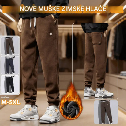 🔥【M-5XL】👖 Nove muške zimske hlače - zadebljani kord s flis podstavom; tople i ležerne muške hlače
