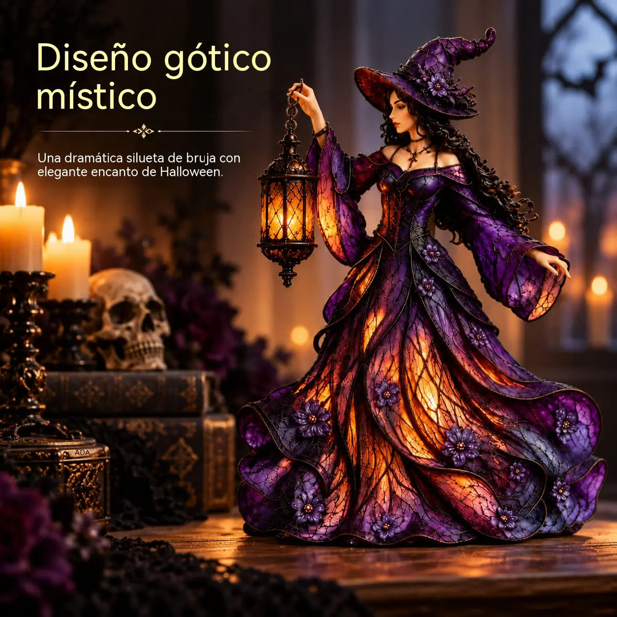 🧙‍♀️ Figurica vještice za Noć vještica u gotičkom stilu (s LED lampionom)