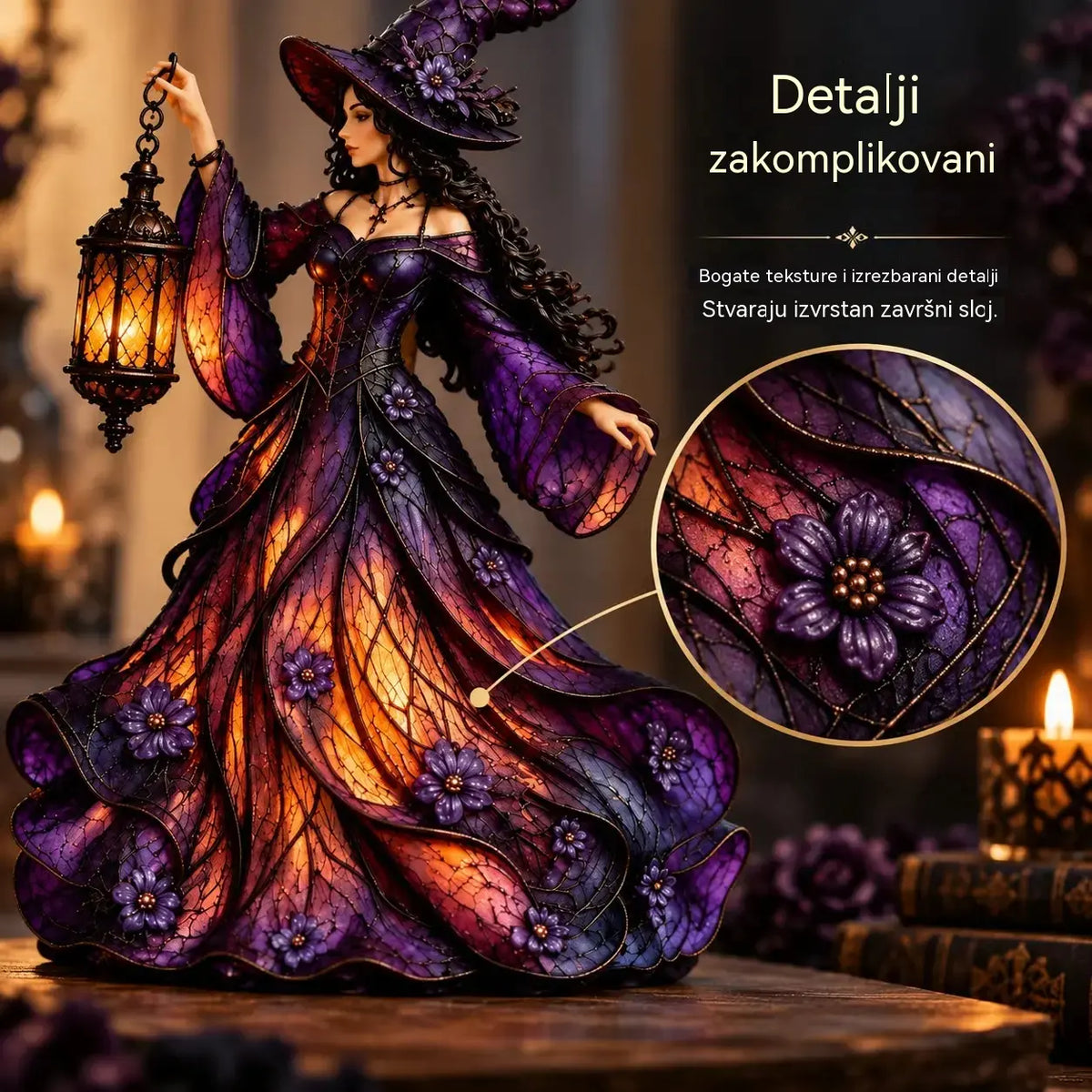 🧙‍♀️ Figurica vještice za Noć vještica u gotičkom stilu (s LED lampionom)