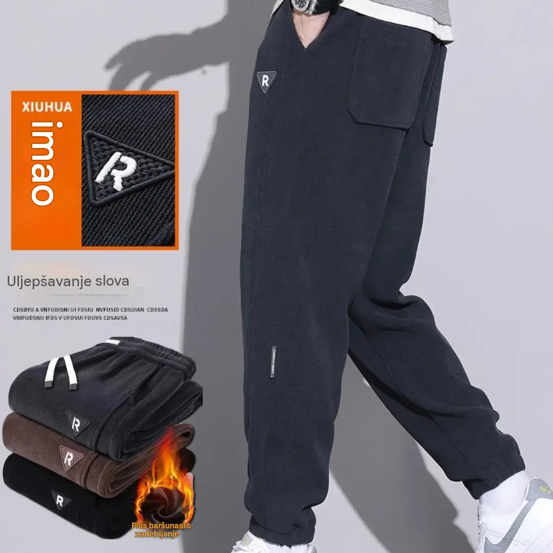 🔥【M-5XL】👖 Nove muške zimske hlače - zadebljani kord s flis podstavom; tople i ležerne muške hlače