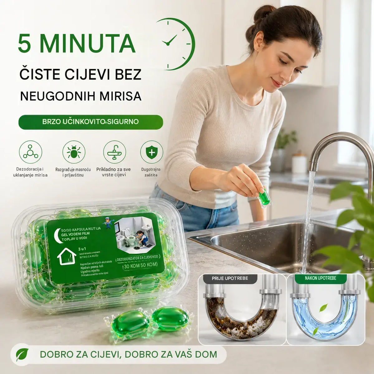 2 pakiranja (100 tableta) 👍Kapsule topljive u vodi za uklanjanje neugodnih mirisa iz odvoda - savršeno rješenje za sprječavanje širenja mirisa u kupaonicama i kuhinjama