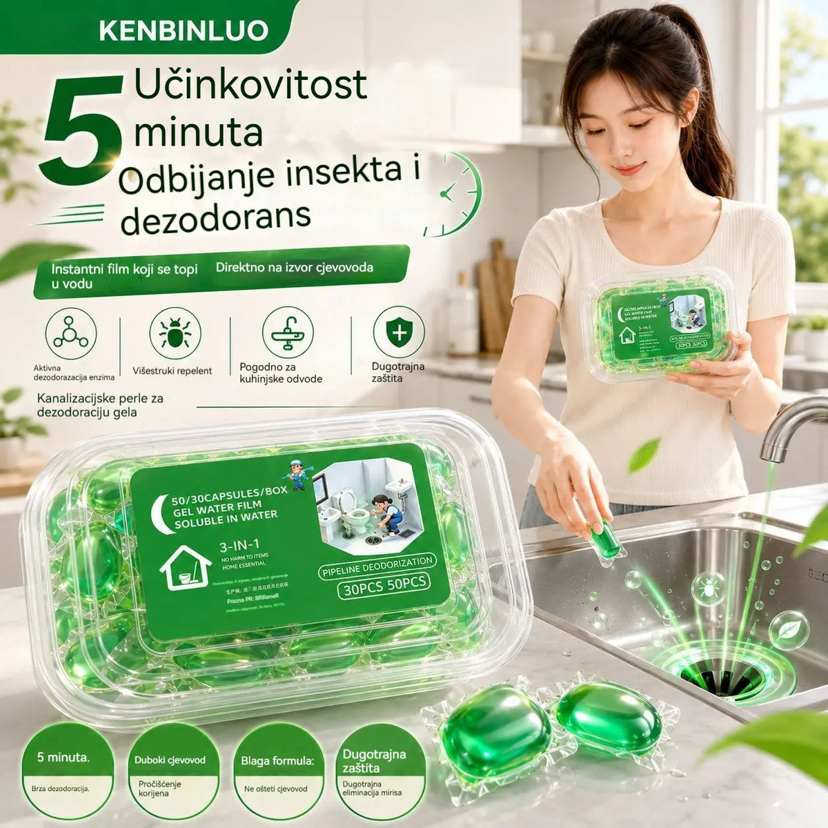 2 pakiranja (100 tableta) 👍Kapsule topljive u vodi za uklanjanje neugodnih mirisa iz odvoda - savršeno rješenje za sprječavanje širenja mirisa u kupaonicama i kuhinjama