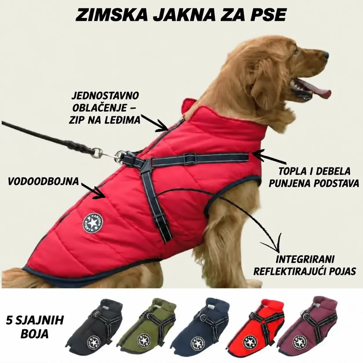🐱🐶❄️ Topla podstavljena jakna za pse i mačke — vodoodbojna, s reflektirajućim elementima i ugrađenim pojasom, dostupna u veličinama S-5XL