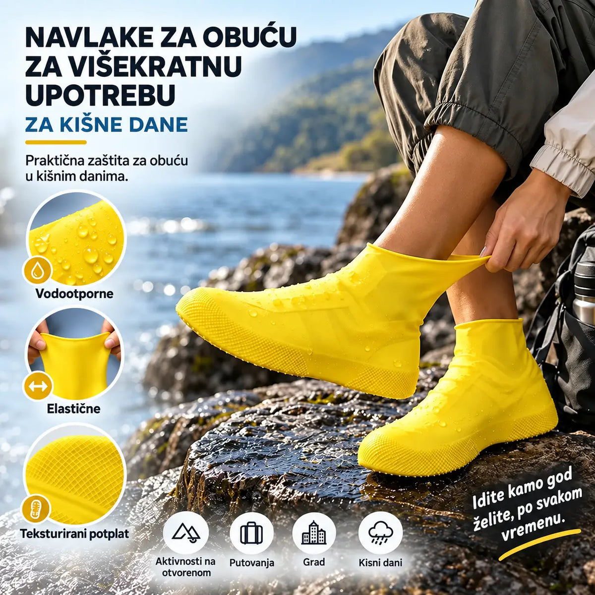 【2 para za 18 €】Spriječi da ti se tenisice smoče! Izdržljive vodootporne navlake za obuću: neklizajuće i sklopive – savršene za nošenje u torbi 🌧️