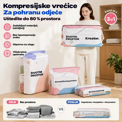👕📦【5 komada】Kompresijske vrećice za pohranu odjeće, nije potrebno vakuumiranje, ojačani dizajn