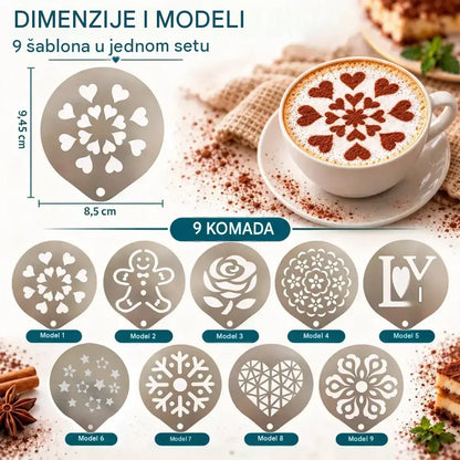☕【Povoljan set od 9 komada】Šablona od nehrđajućeg čelika za latte art